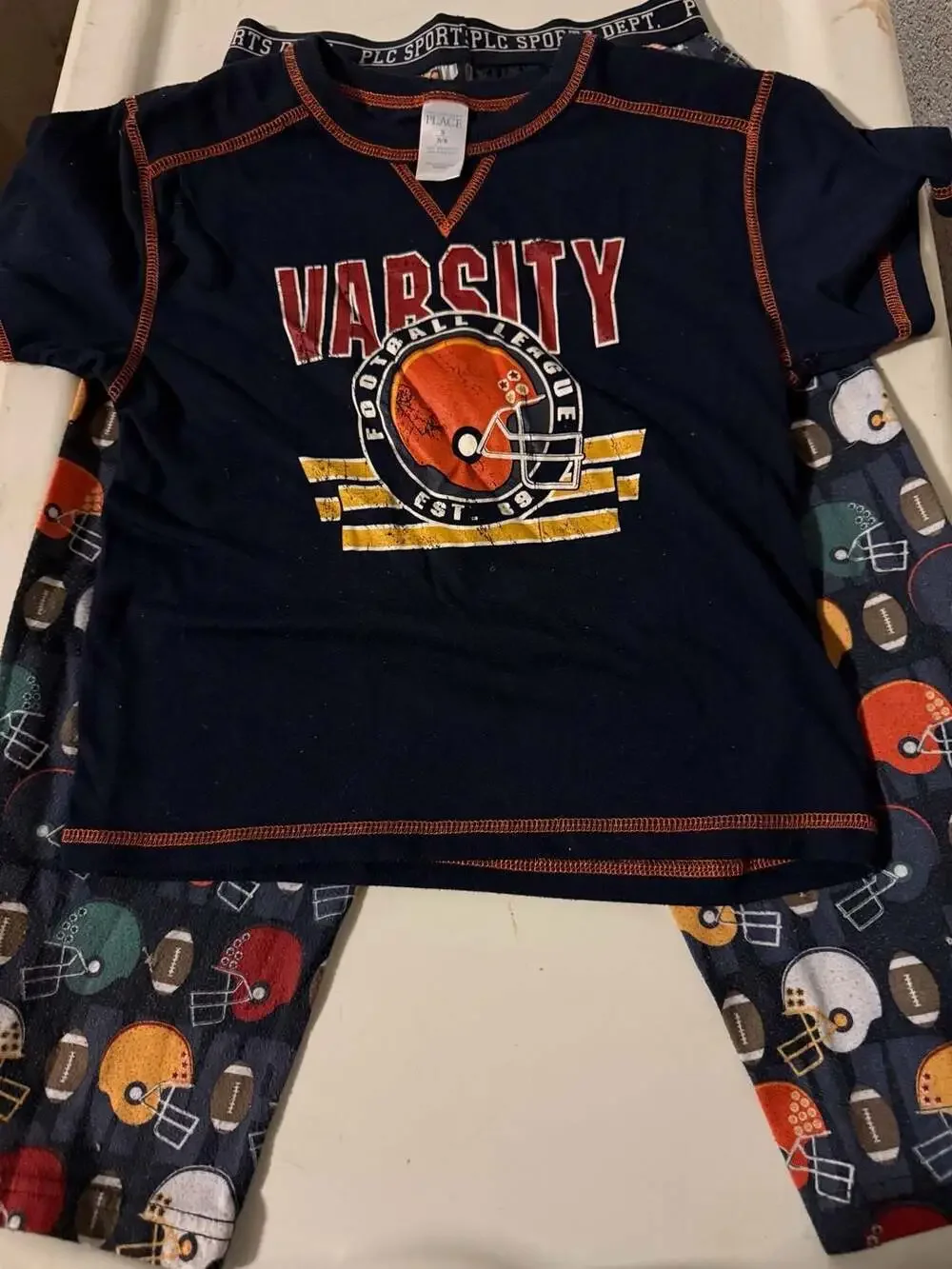 The Children's Place 5/6 Navy Blue Varsity Football League T-Shirt and Pants Paj